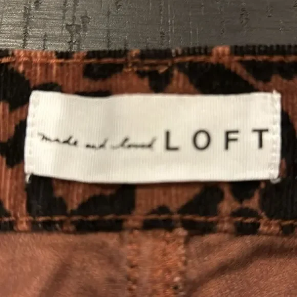 Loft Brown Corduroy Leopard Animal Print High Rise Waist Skinny Jeans Size 2 - Picture 9 of 12